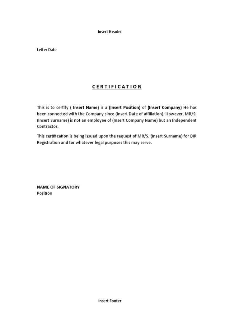 Certification of Affiliation Template Others PDF