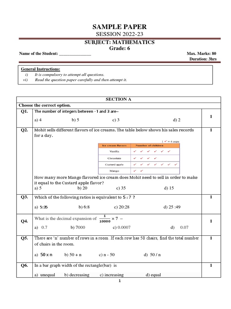 G 6 - MATH FINAL-22-23 - Sample Paper | PDF | Bus | Speed