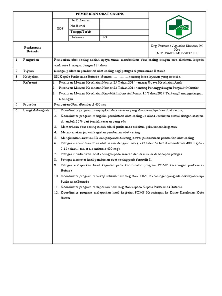 Sop Kecacingan | PDF