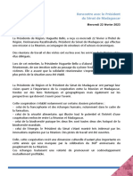 Région Réunion - Communiqué Rencontre Président Senat Madagascar