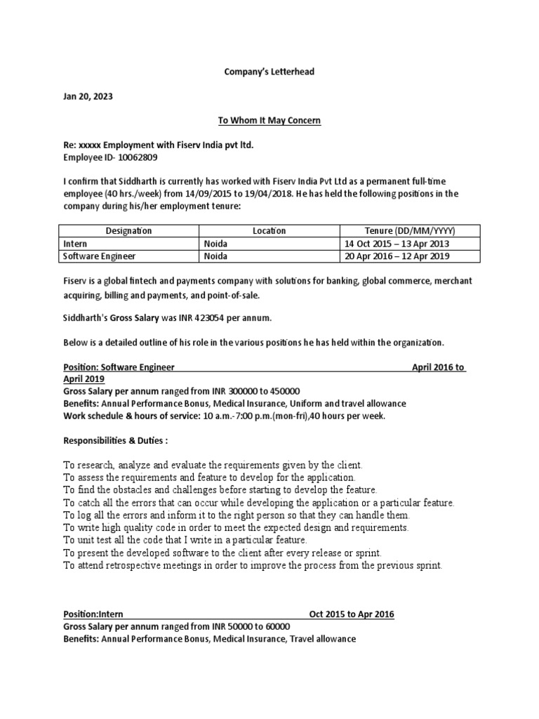 Employer Reference Letter Format | PDF | Employment | Information