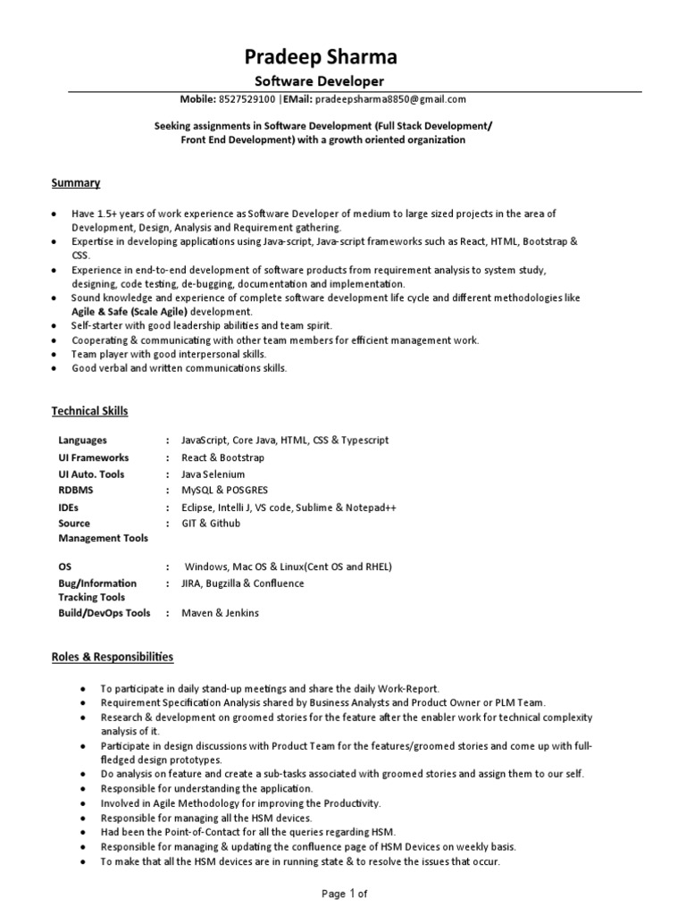 Software Developer Resume: Full Stack Focus | PDF | Java Script ...