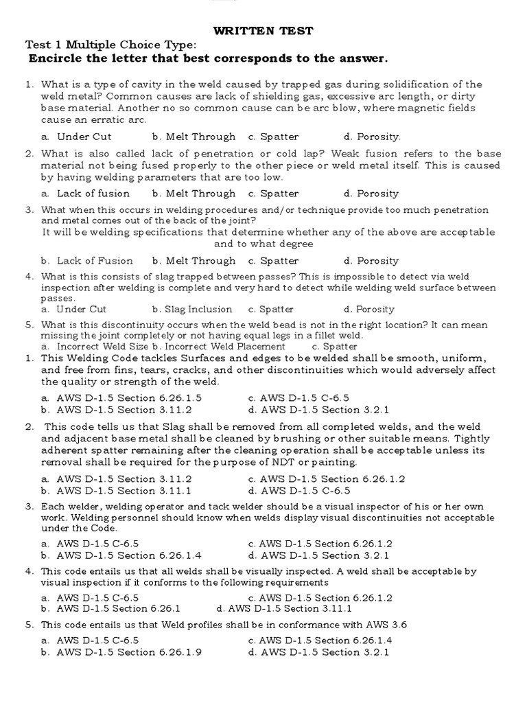 Written Test Pdf Welding Construction