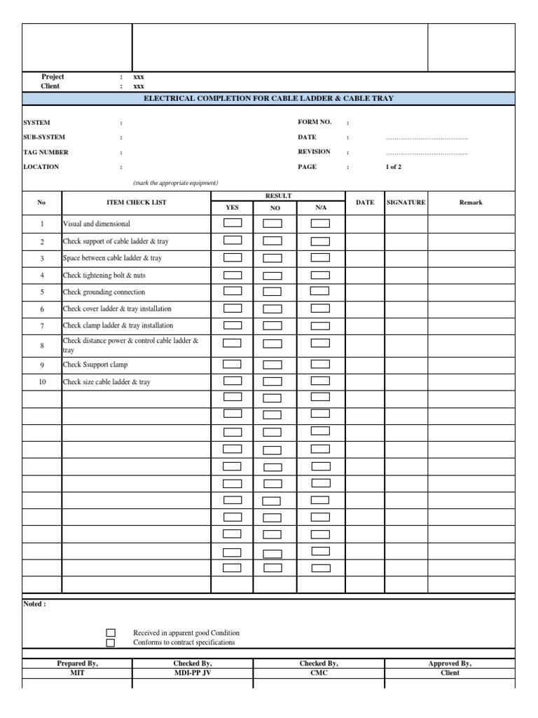 Electrical Completion Checklist 18th Floor | PDF | Manufactured Goods