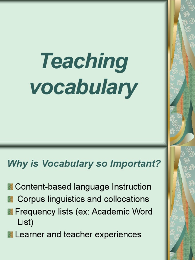 Teaching Vocabulary PDF Vocabulary Word