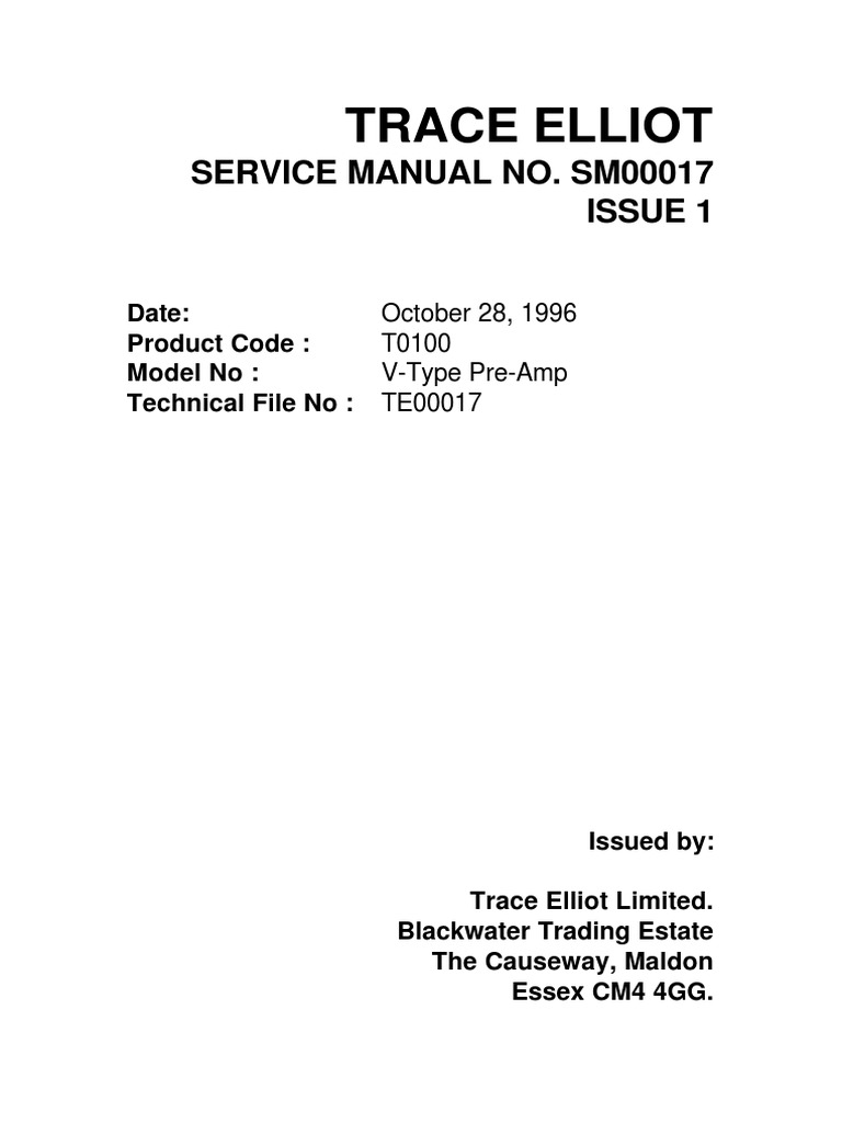 Trace Elliot V-Type Preamp Manual | PDF