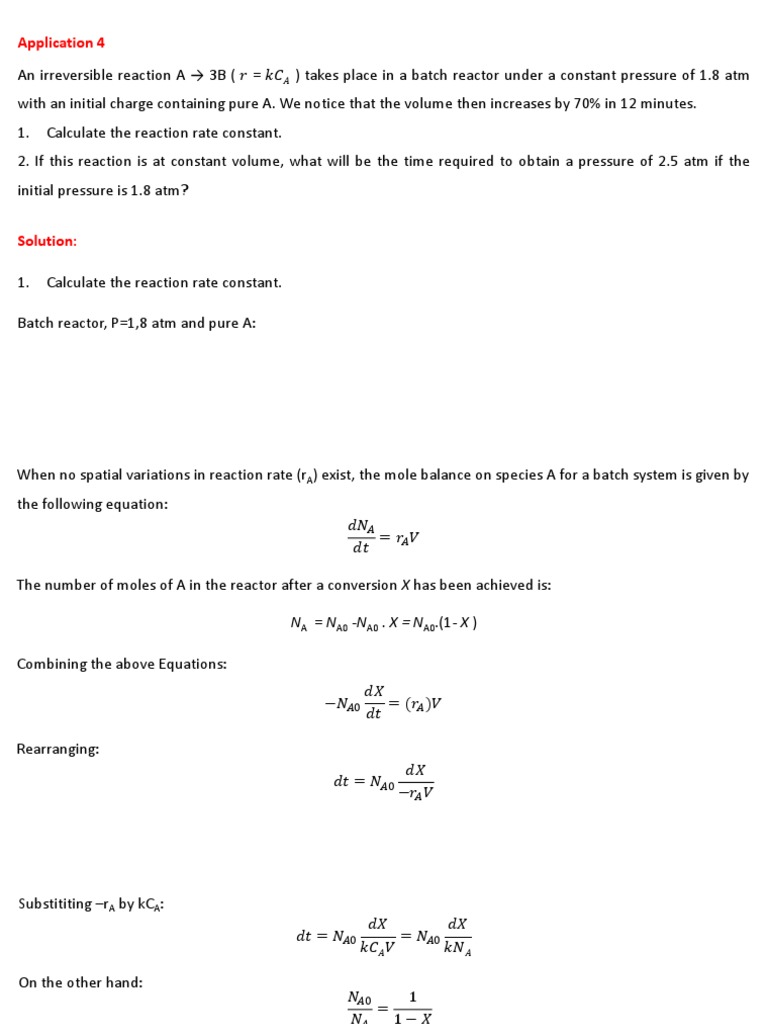 Reaction Rate Calculations in Reactors | PDF | Chemical Reaction ...