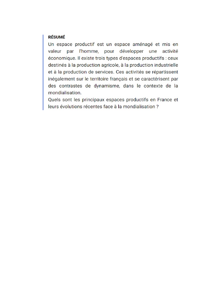 Les Espaces Productifs Et Leurs Évolutions | PDF