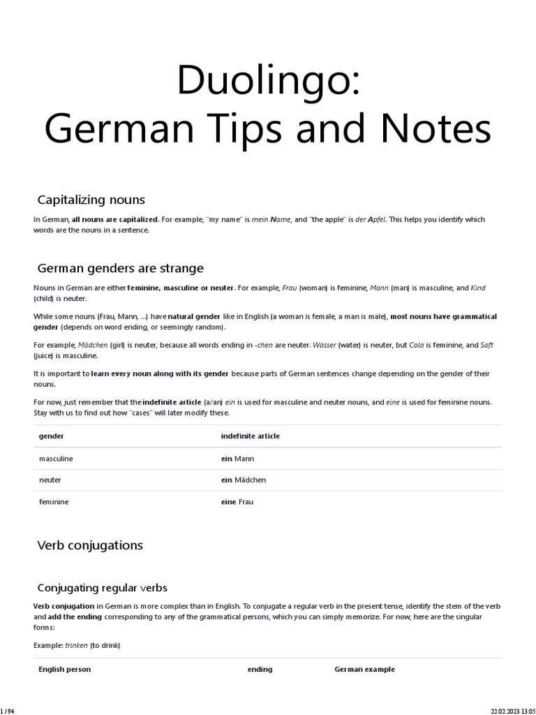 German Grammar Tips for Duolingo Users | PDF | Grammatical Gender ...
