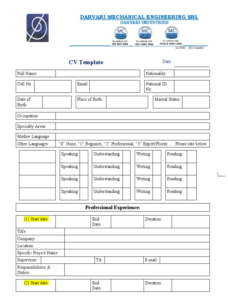 CV Template | PDF | Career & Growth