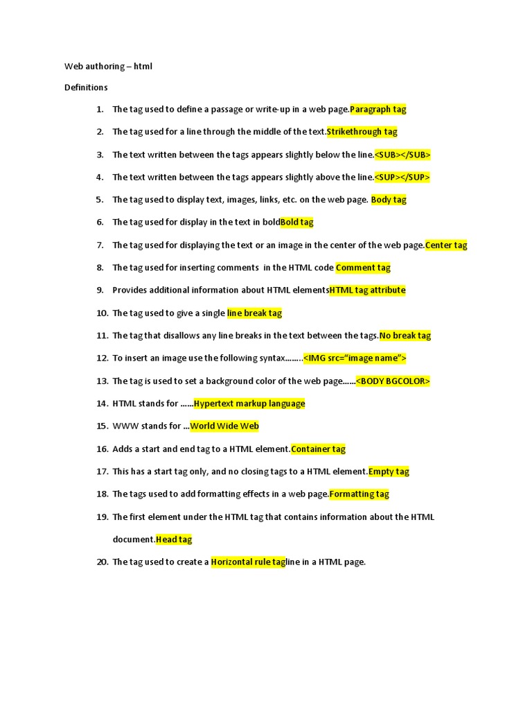 HTML Tags - Definitions | PDF