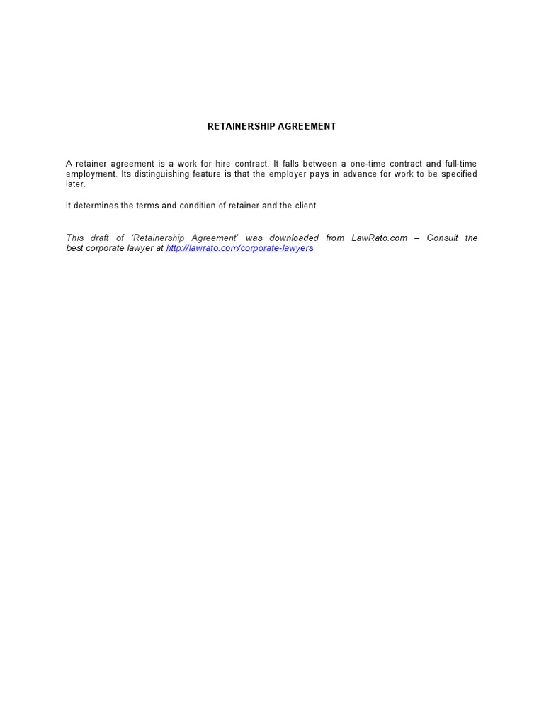Retainership Agreement Draft Template | PDF | Lawsuit | Arbitration