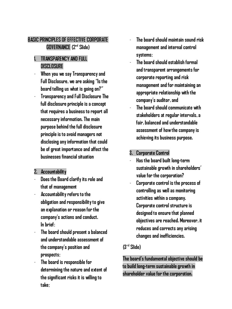 Basic Principles of Effective Corporate Governance | PDF | Corporate ...