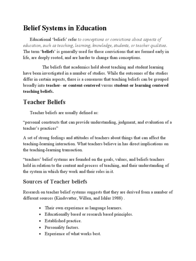 Differences In Teacher Beliefs Pdf Fluency Teachers