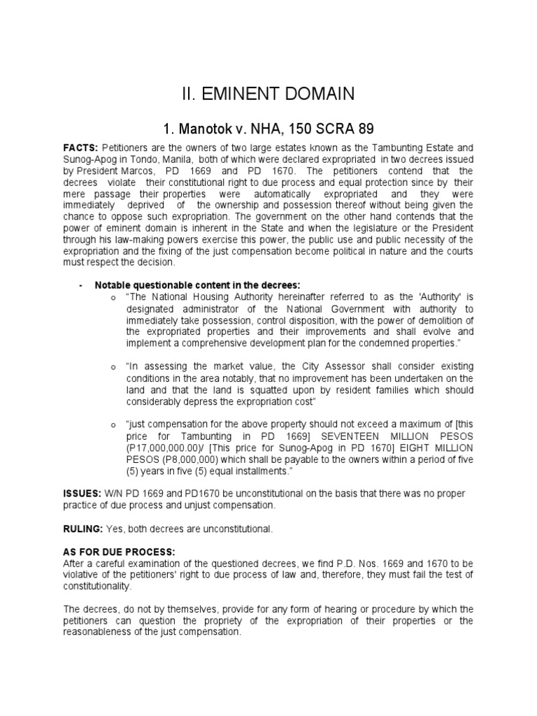Eminent domain case on unconstitutional expropriation decrees pdf