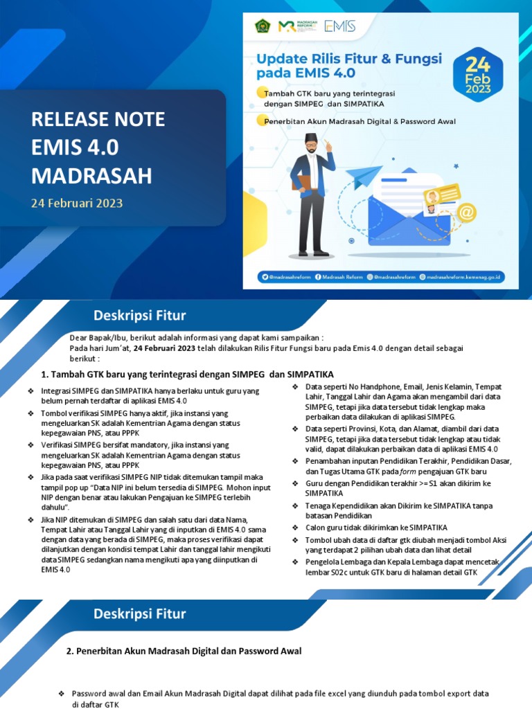 Rilis Fitur Baru EMIS 4.0 Madrasah | PDF
