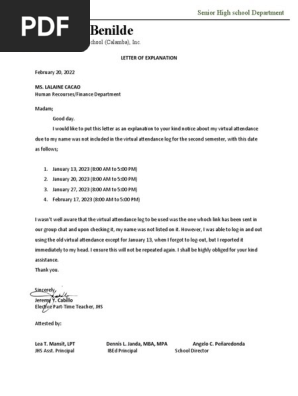 Letter of Explanation
