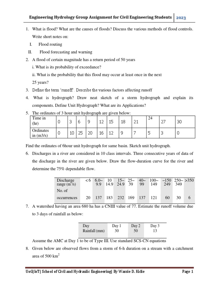 Civil Engineering Hydrology Assignment | PDF | Flood | Discharge ...