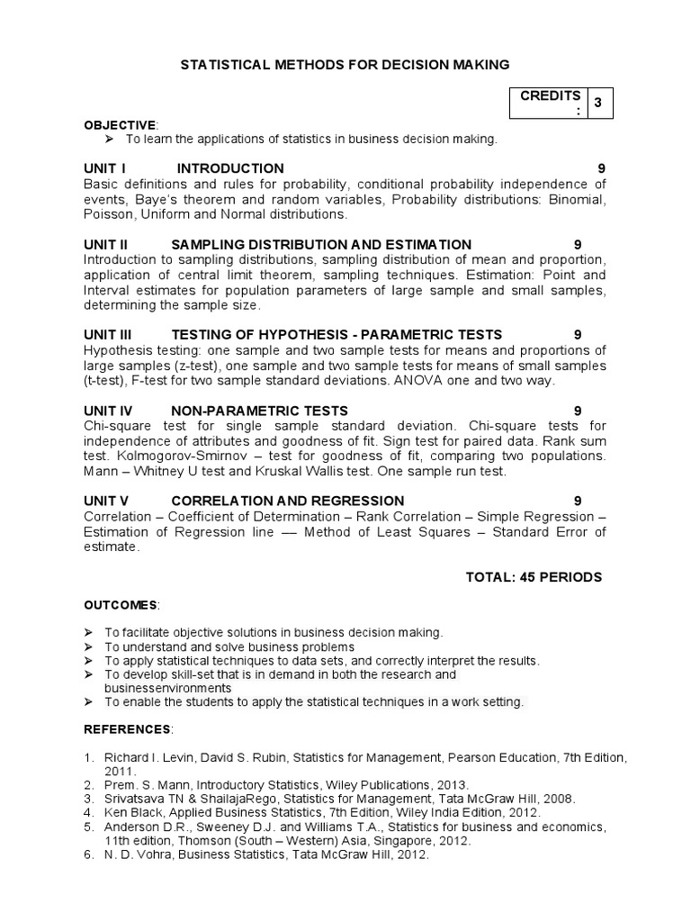 I sem statistical methods for decision making pdf statistics