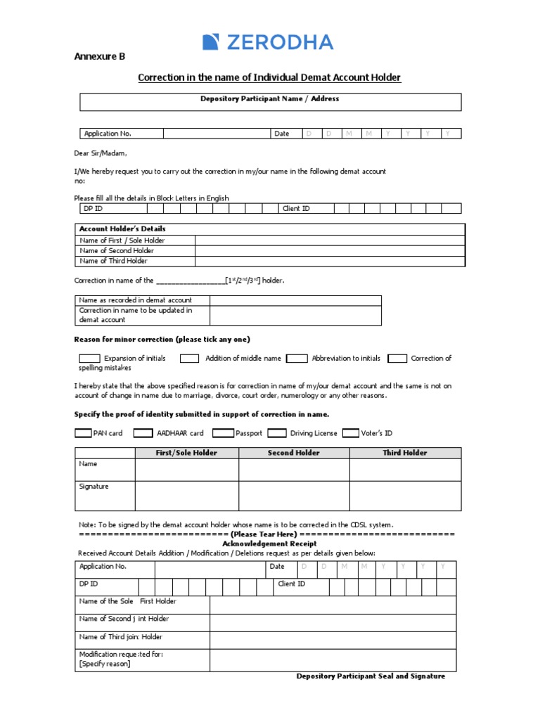 Demat Account Name Correction Form | PDF | Business