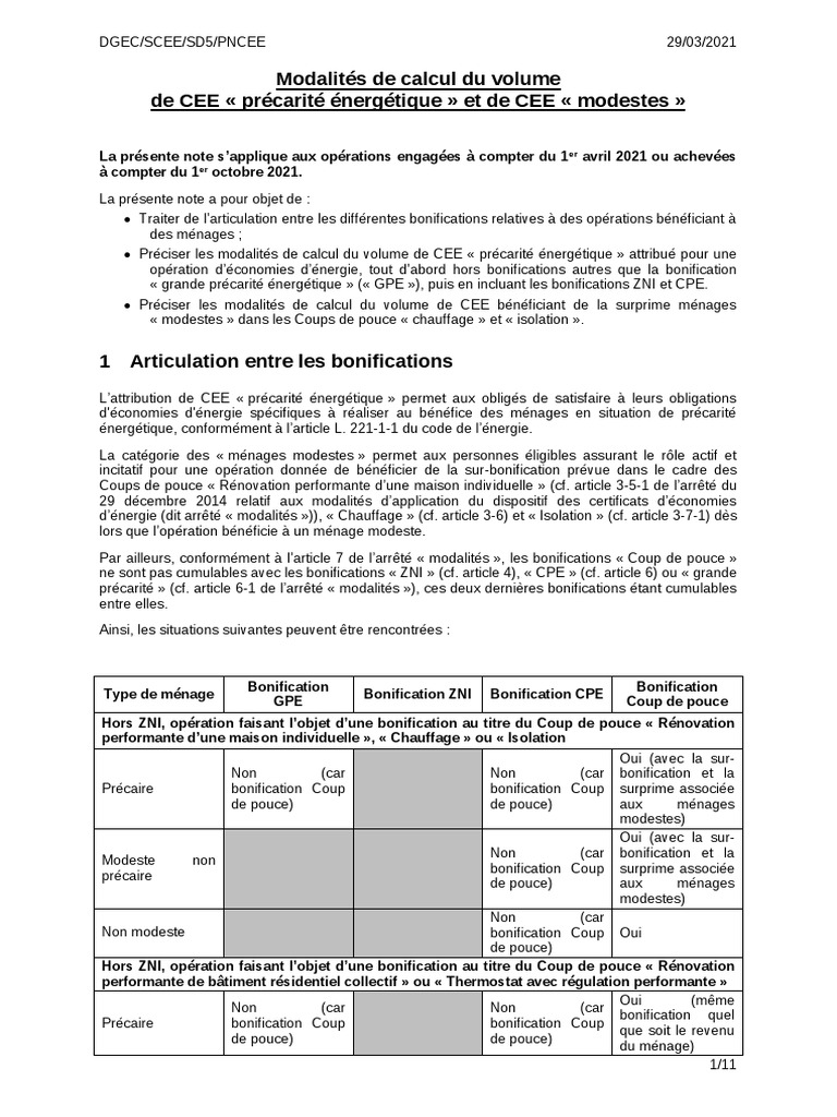 Calcul des CEE pour précarité énergétique | PDF | Conservation de l ...