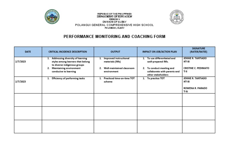PMCF Template for Teacher Performance | PDF