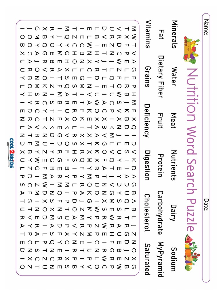 Printable Nutrition Word Search | PDF