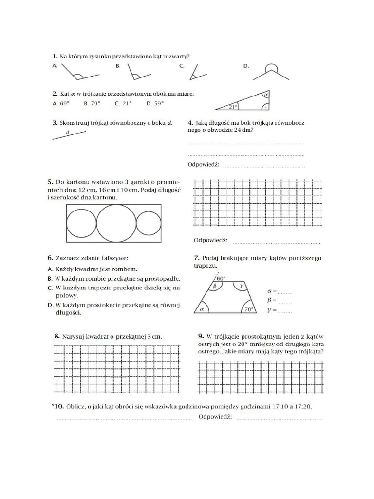 Matematyka Klasa 6 Sprawdzian Figury Na Płaszczyźnie Figury Na Płaszczyźnie | PDF