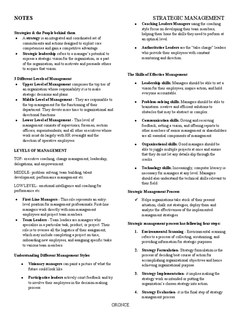 Stratman Notes | PDF | Strategic Management | Leadership