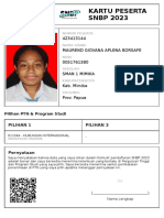 Kartu Peserta SNBP 2023: 423413144 Maurend Giovana Aplena Borsafe 0051761380 Sman 1 Mimika Kab. Mimika Prov. Papua