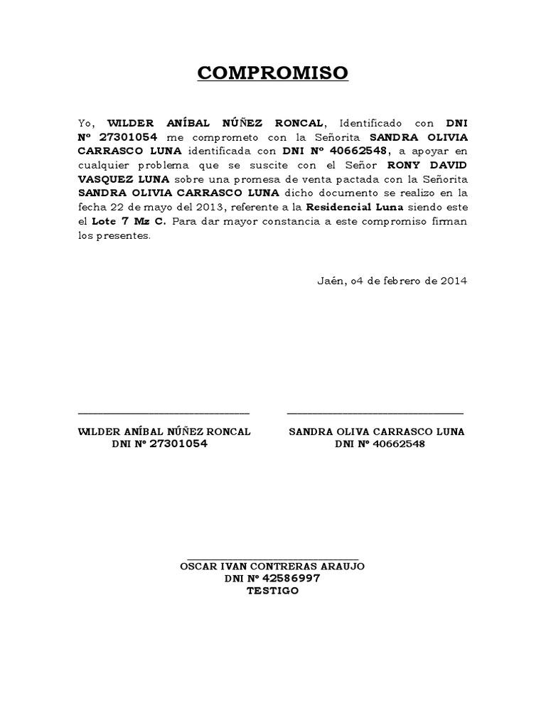 Compromiso entre Wilder y Sandra Carrasco | PDF | Hogar, jardinería y ...