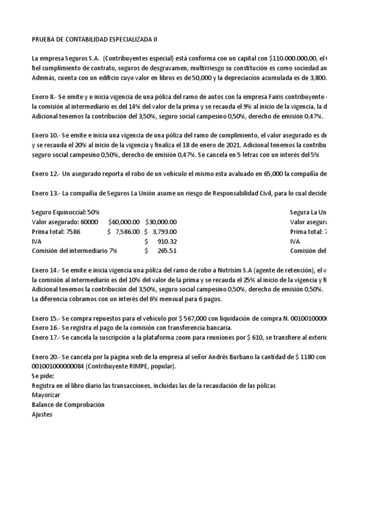 Contabilidad de Seguros La Unión | PDF | Reaseguro | Seguro
