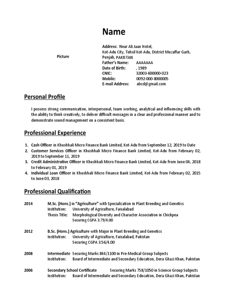 Professional Resume of an Agricultural Professional Seeking Career