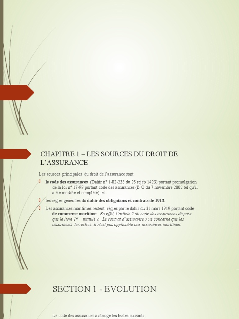 Sources du Droit des Assurances au Maroc | PDF | Assurance | Dégâts