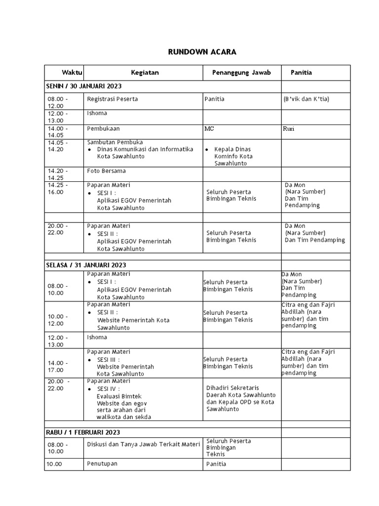 JAdwal Acara Dan Penanggung Jawab | PDF