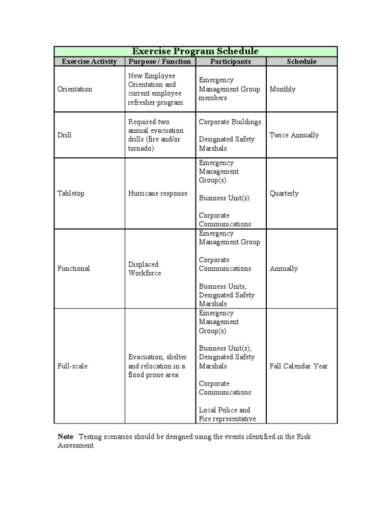 Emergency Exercise Program Schedule | PDF