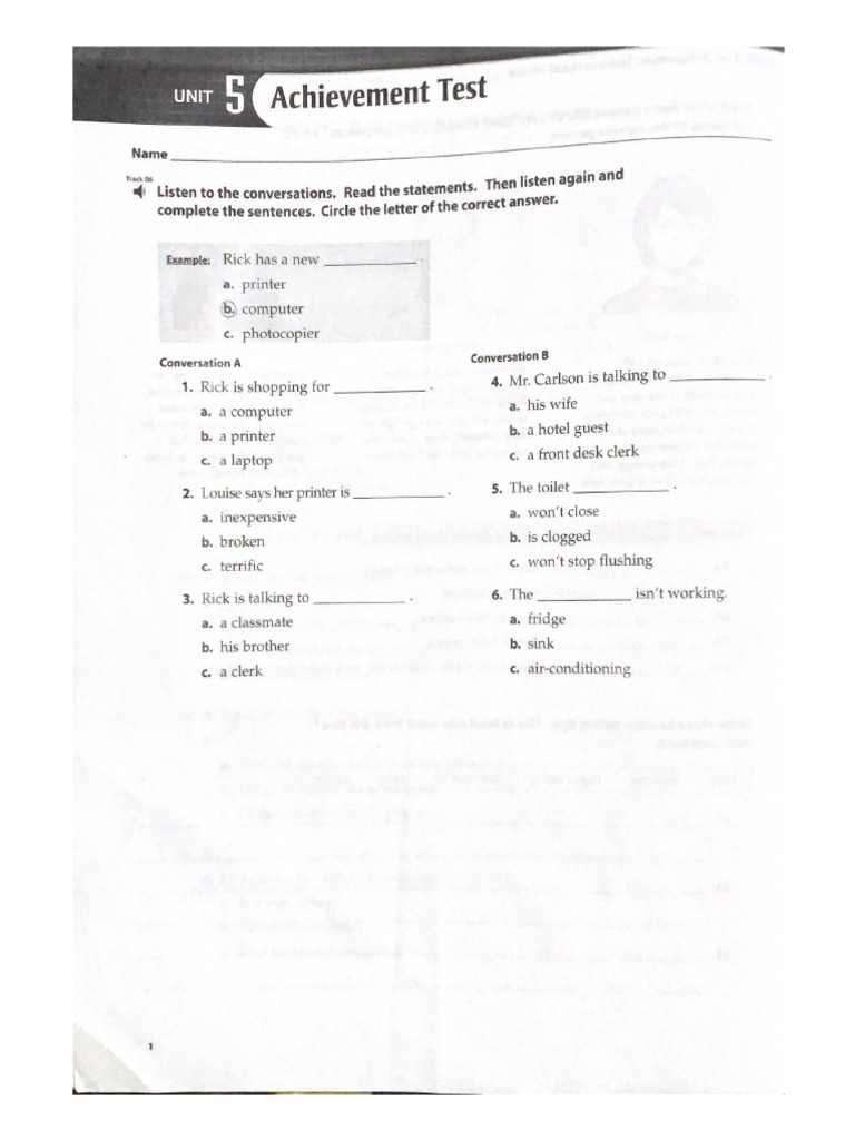 Achievement Test Unit 5 Top Notch 1 PDF