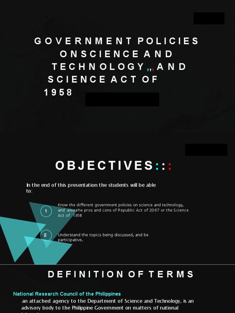 Government Policies Onscience and Technology, AND Science Act of 1 9 5 ...