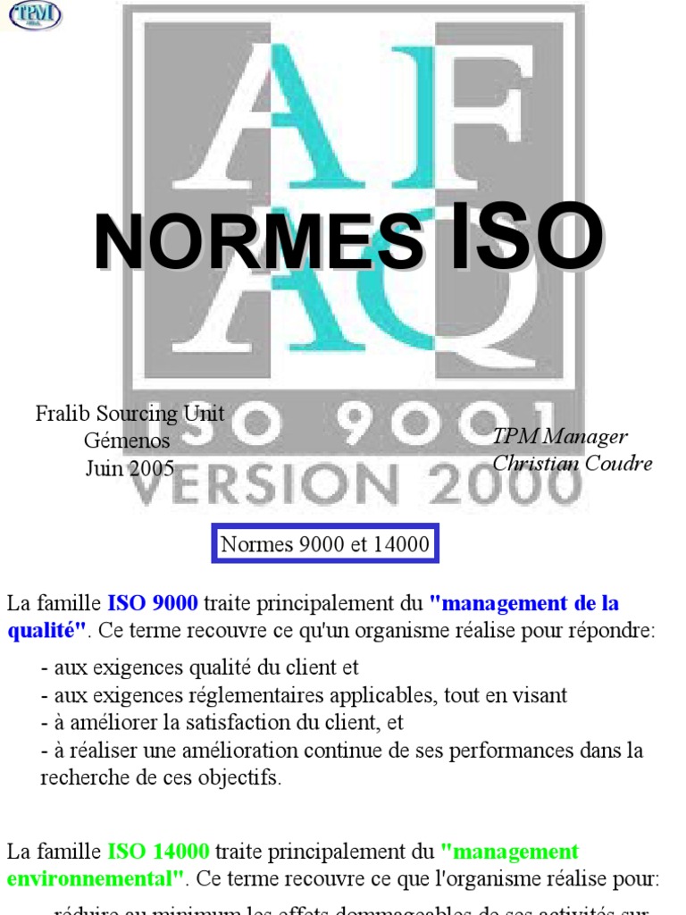 Normes ISO 9000 et 14000 en qualité | PDF | Management de la qualité ...