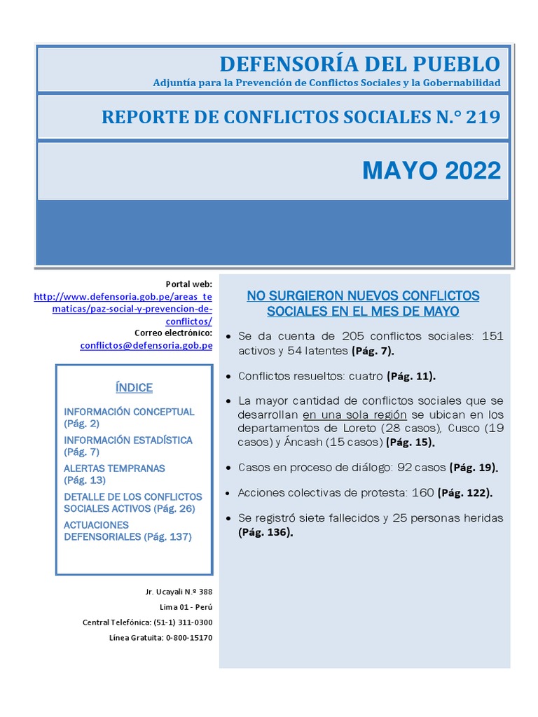 Conflictos Sociales en Perú: Mayo 2022 | PDF | Conflicto (proceso ...