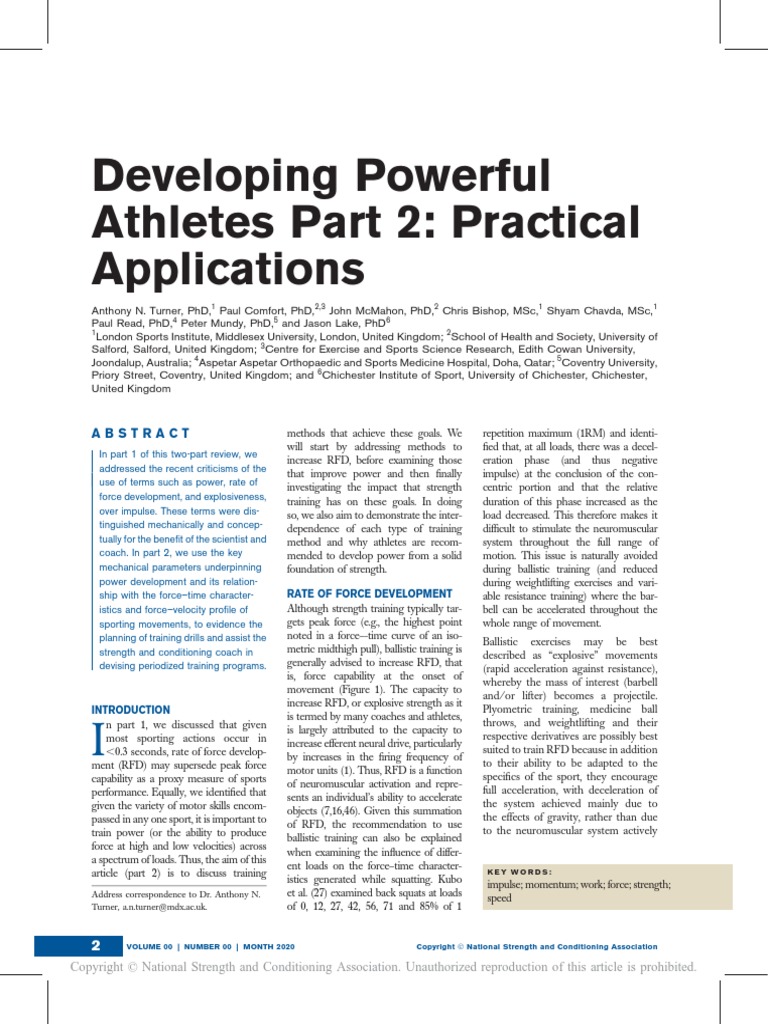 Developing powerful athletes part turner et al 2020 pdf force