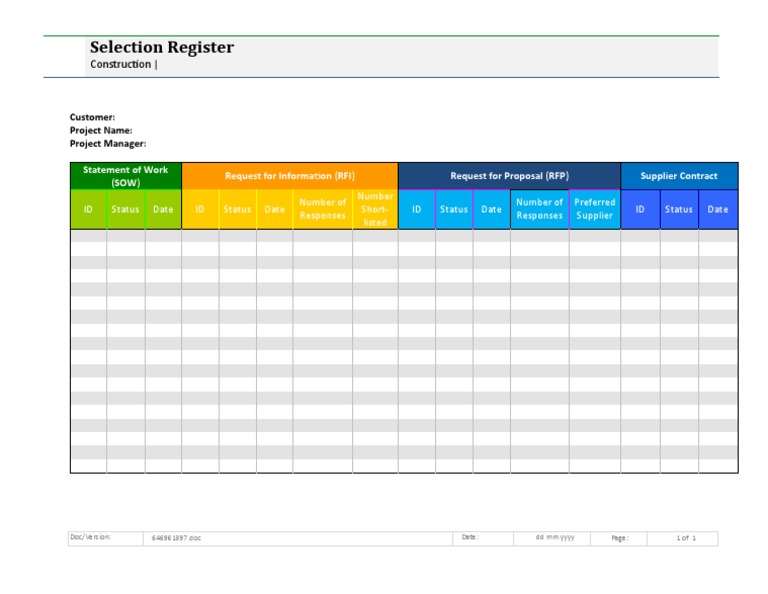 PM20-Selection Register - v1.0 | PDF | Request For Proposal | Procurement