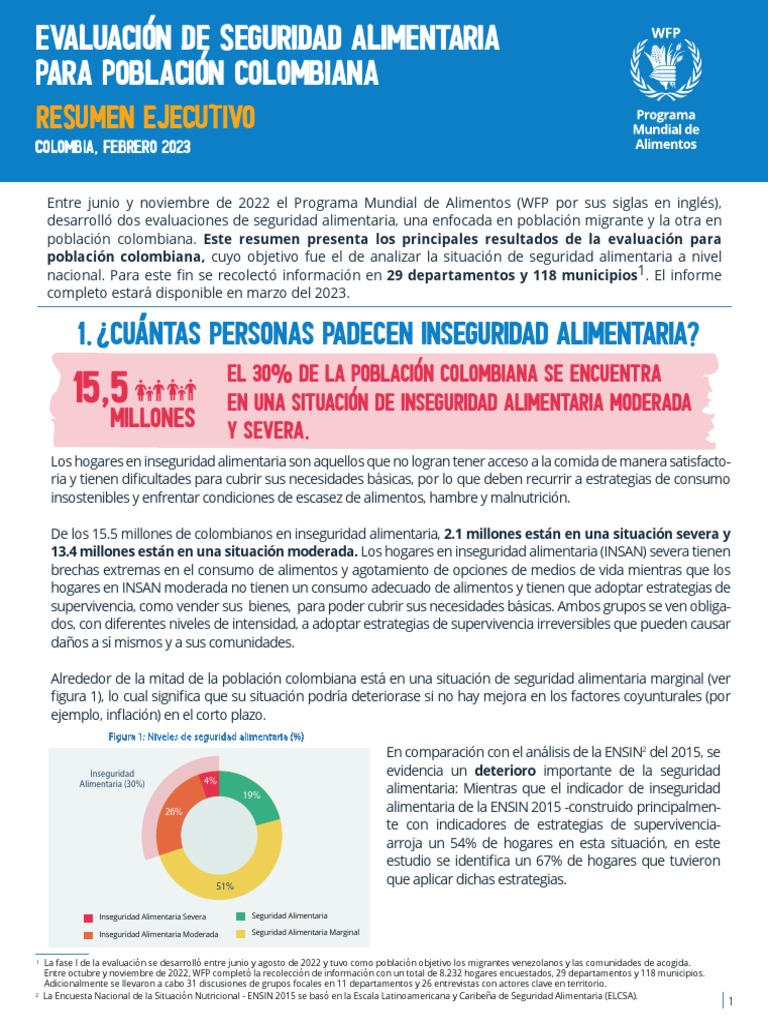 Evaluación De Seguridad Alimentaria En Colombia Pdf Seguridad