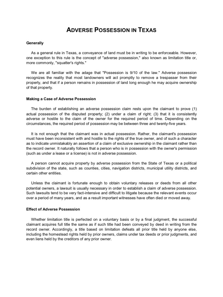 Adverse Possession in Texas