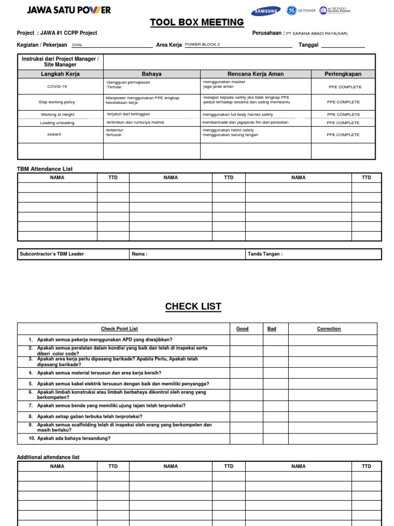 Prosedur TBM untuk Proyek CCPP JAWA #1 | PDF