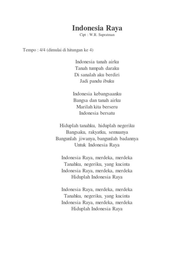 Lirik Lagu Indonesia Raya Lengkap | PDF