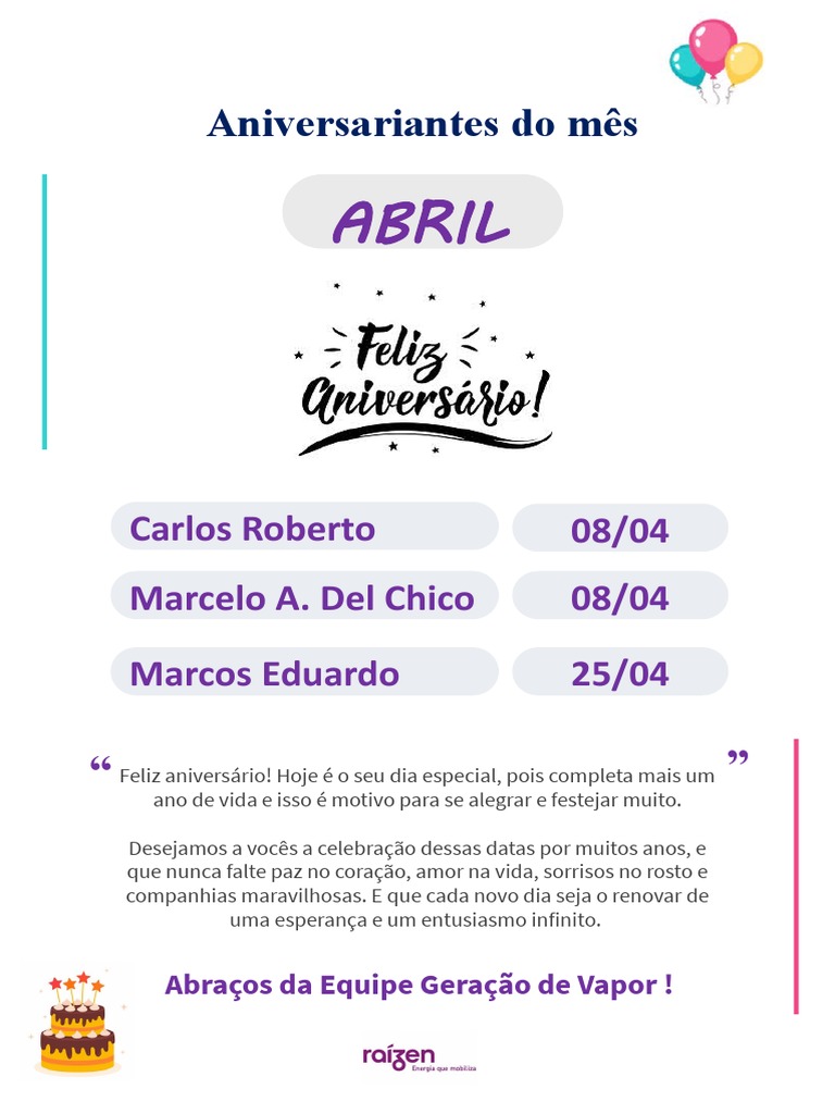 Aniversariantes Do Mês | PDF