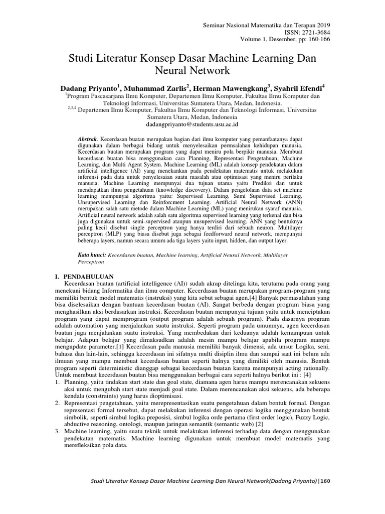 Studi literatur konsep dasar machine learning dan neural network pdf