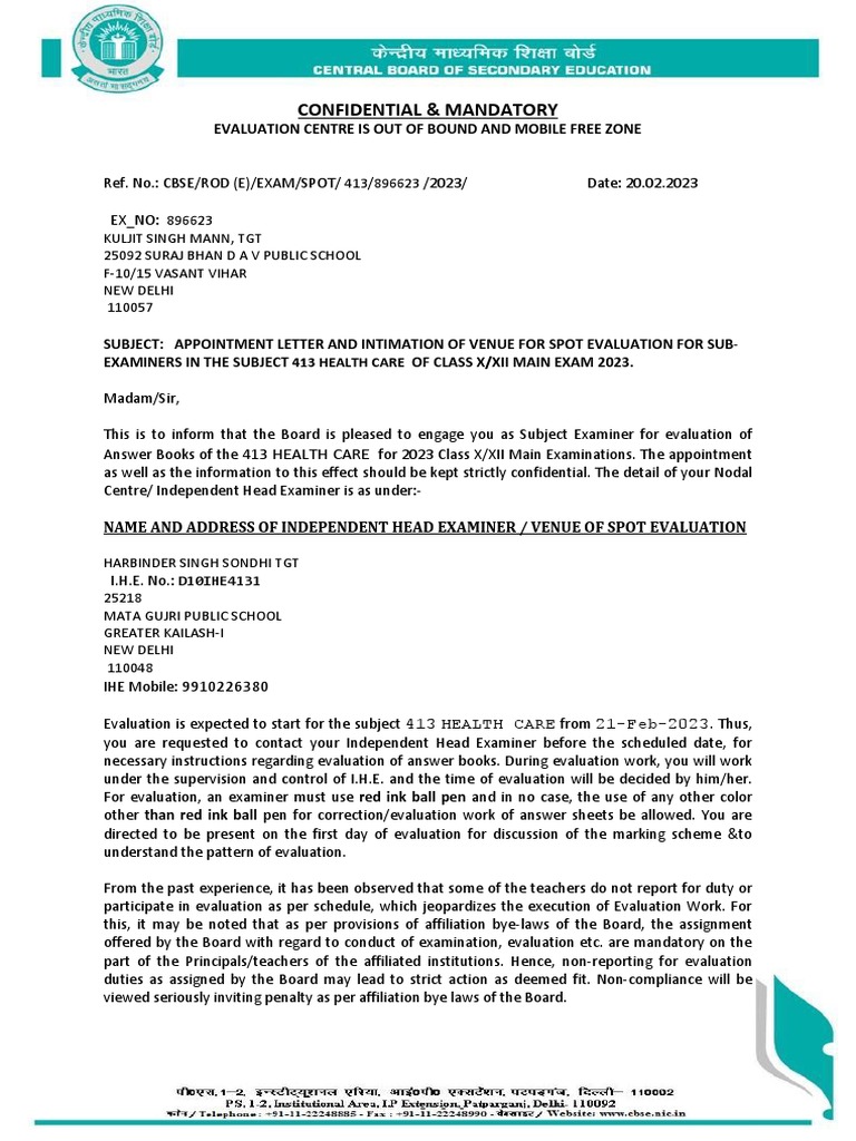 Examiner Appt Letter PDF Evaluation