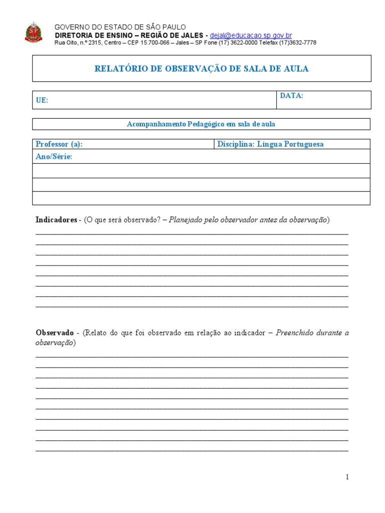 Relatório de Observação em Sala de Aula - Novo | PDF